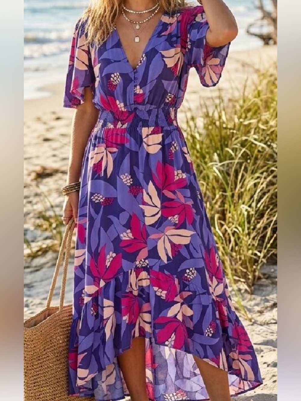 Abel the Label "Santa Cruz" Flutter Sleeve High-Low Midi Dress Athropologie S